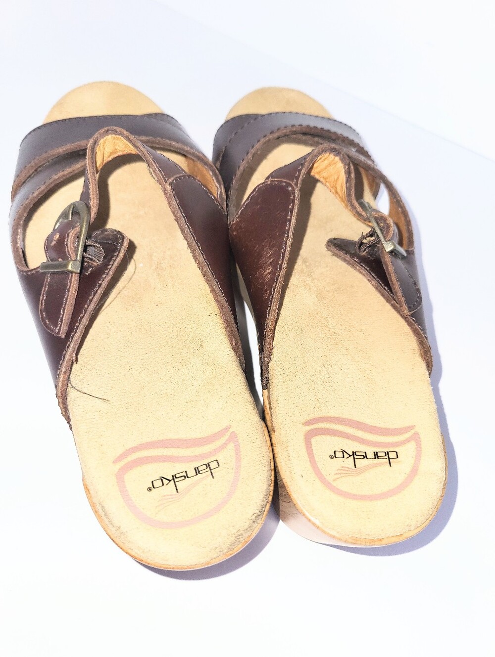 Dansko Sela Wedge Sandals Comfort Leather & Faux Wood Platform Size 39 Or 8.5-9 - Picture 11 of 15